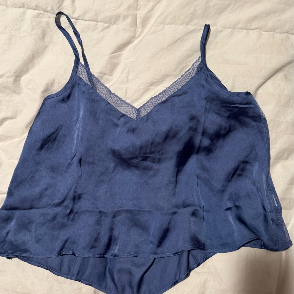 NWT aerie Navy Satin Lace Trim Cami Top
